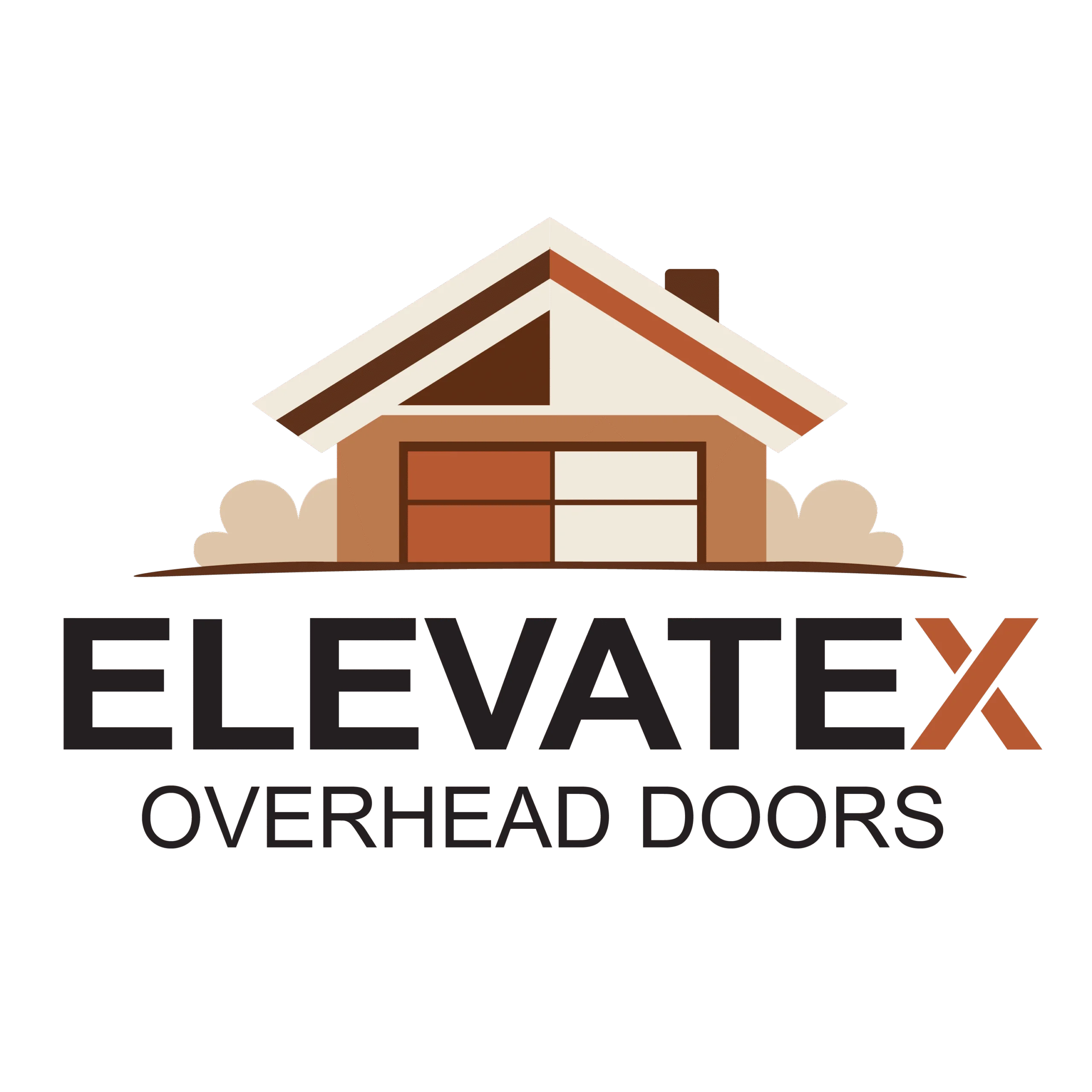 Elevatex Overhead Doors logo with stylized house and garage door for Edmonton garage door service company