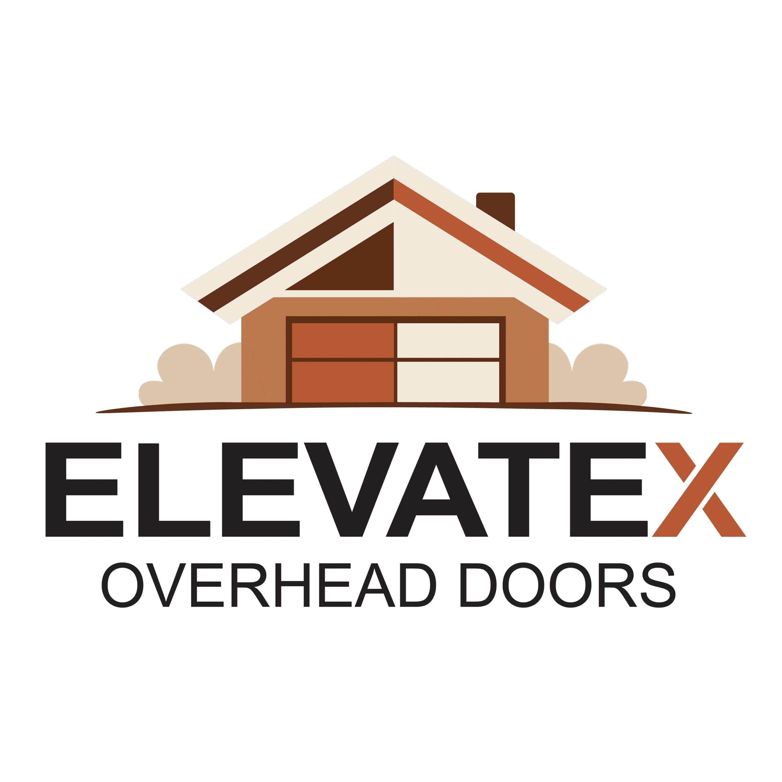 Elevatex Overhead Doors logo with stylized house and garage door for Edmonton garage door service company